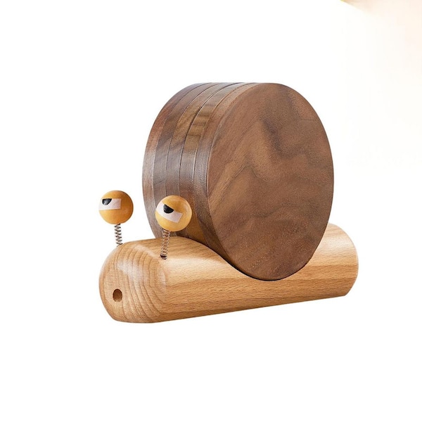 (Set of 5) Natural Acacia Wood Drink Coaster with Magnetic, Fun Cute Coasters with Holder for Modern Home Decor