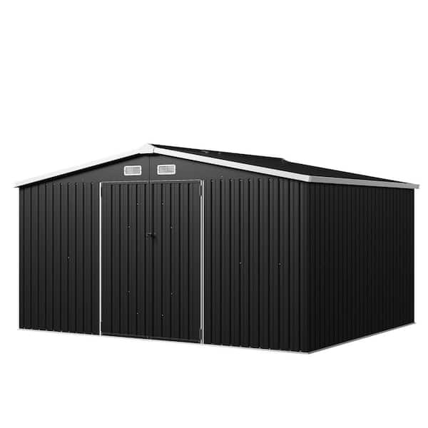 【Saau】 Sizzim 8 x 12 ft. Black Metal Storage Shed with Lockable
