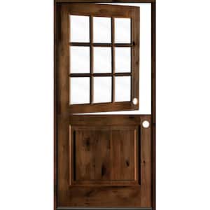 32 in. x 80 in. Farmhouse Knotty Alder Left-Hand/Inswing Clear Glass Provincial Stain Dutch Wood Prehung Front Door