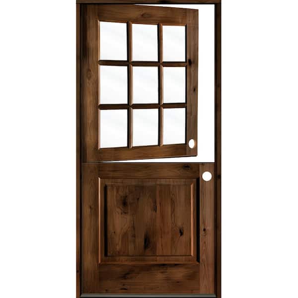 Krosswood Doors 36 in. x 80 in. Farmhouse Knotty Alder Left-Hand/Inswing Clear Glass Provincial Stain Dutch Wood Prehung Front Door