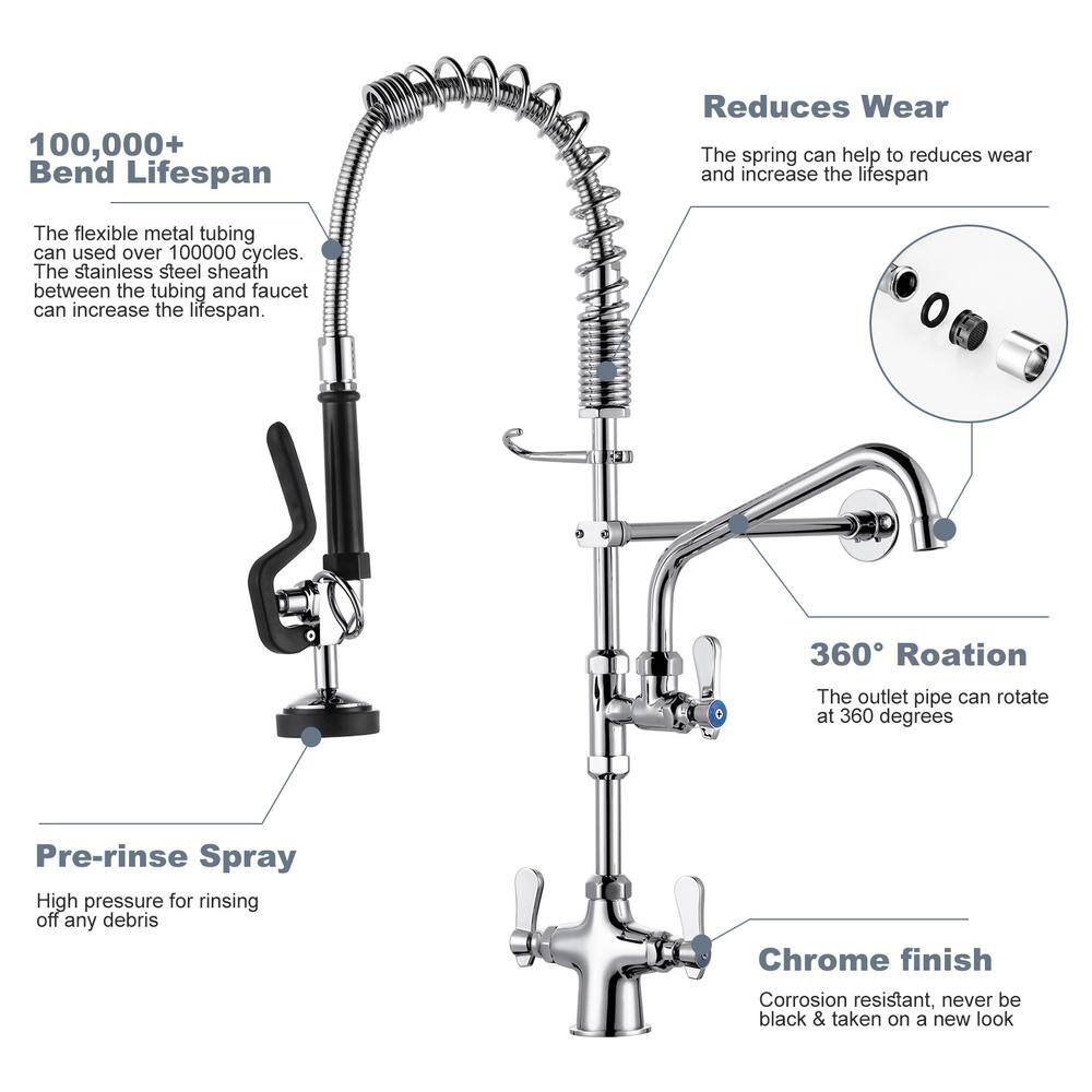 27" Polished Chrome Triple Handle Pull Down Kitchen Faucet