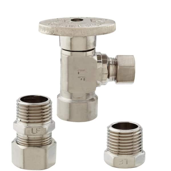 KEENEY 1/2 in. FIP x 3/8 in. OD Brass Quarter Turn Angle Valve in Brushed Nickel Lead Free