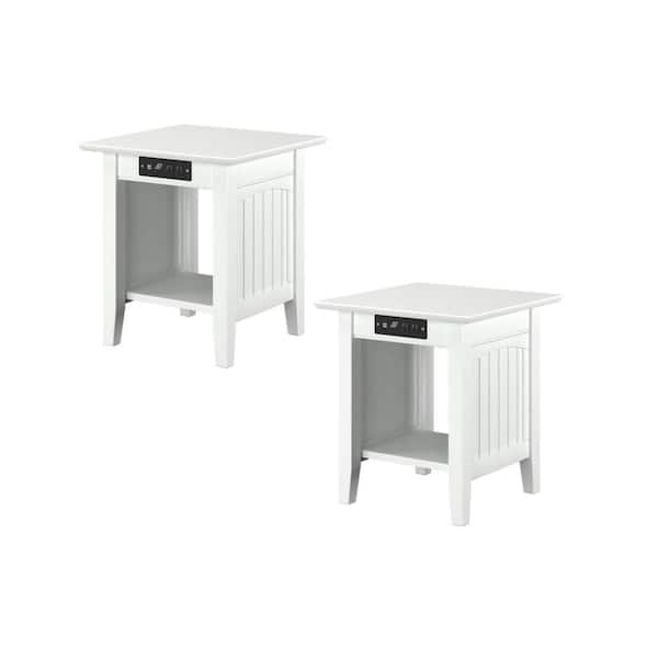 AFI Nantucket 20 in. Wide White Square Solid Hardwood End Table with USB Electronic Device Charger Set of 2