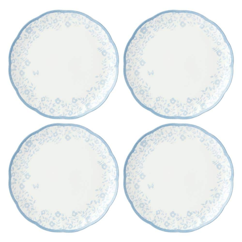 Cornflower Blue Porcelain Scalloped Edge Dinner Plates, Set of 4