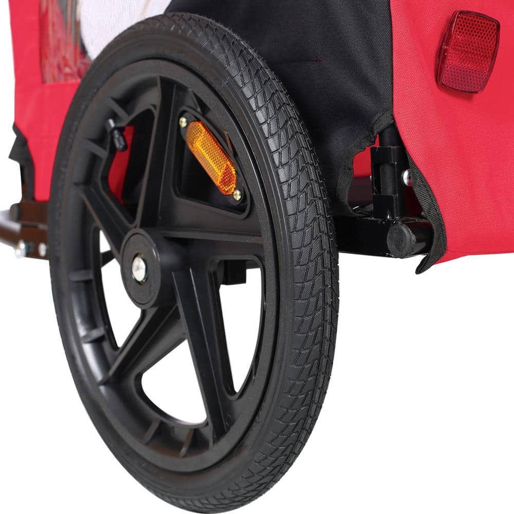 Red Foldable Bicycle Trailer for Small to Medium Pets with Reflectors