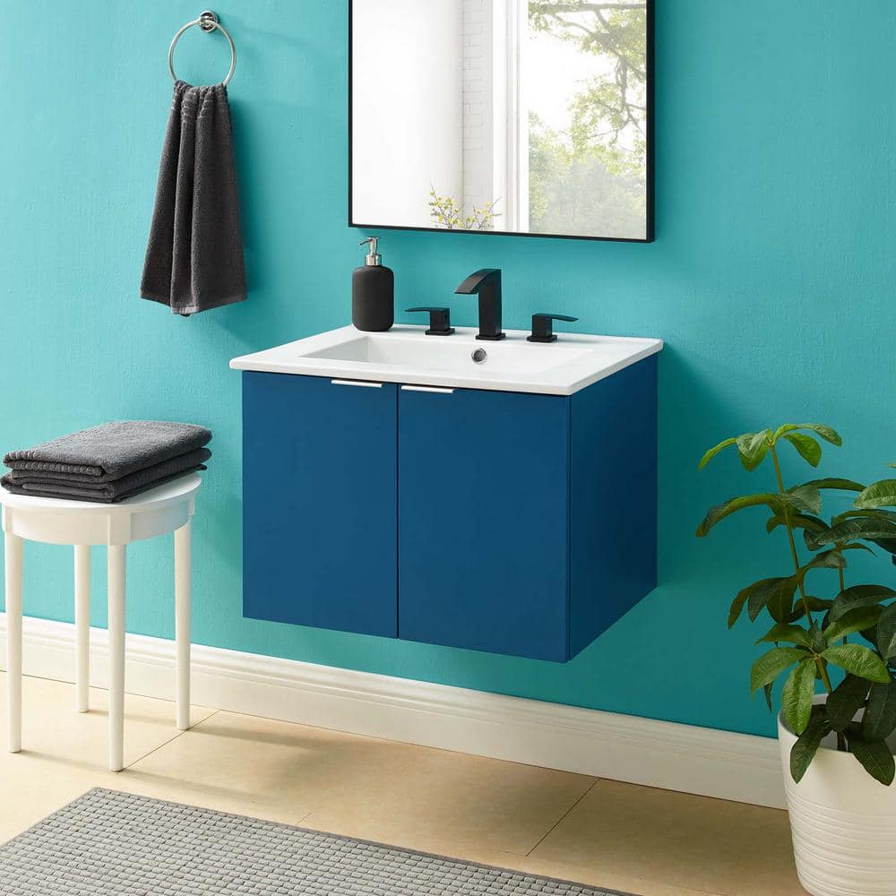 Maybelle Navy White 24" Wall-Mount Modern Bathroom Vanity