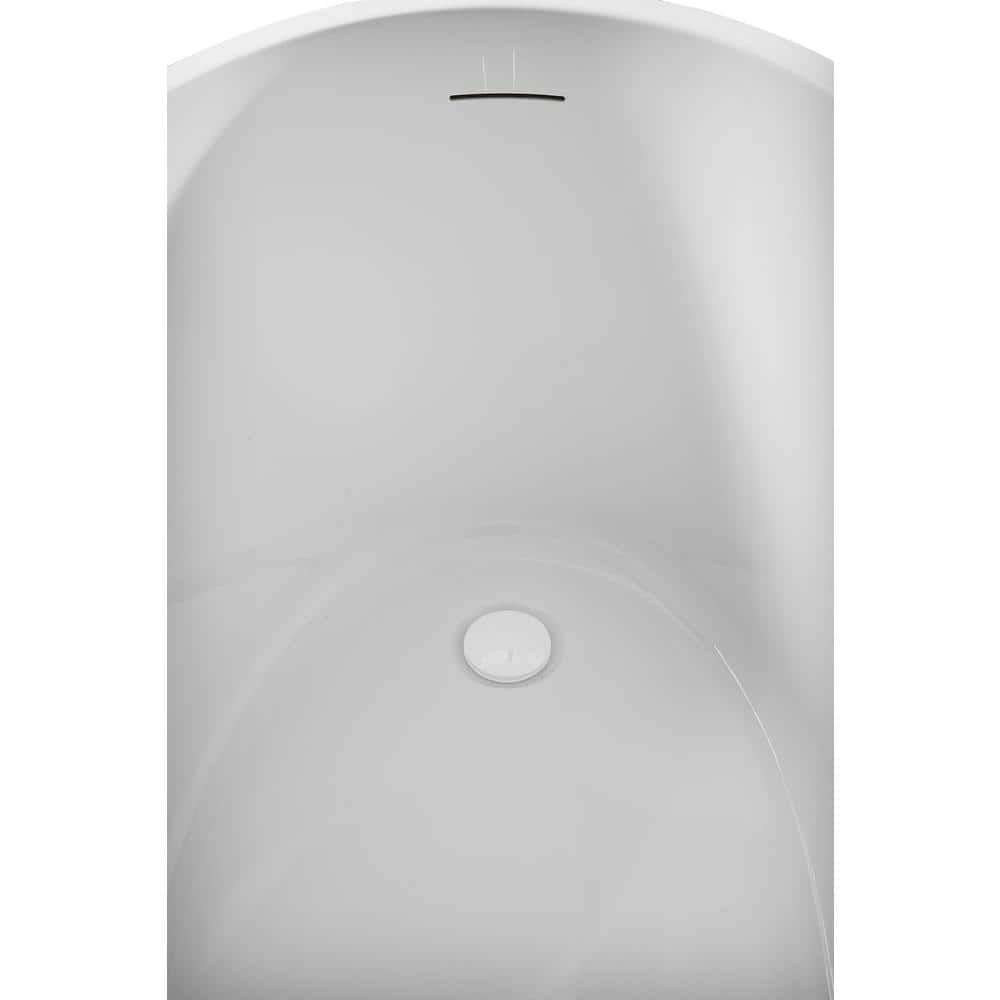 51" Glossy White Acrylic Freestanding Soaking Bathtub with Bamboo Tray
