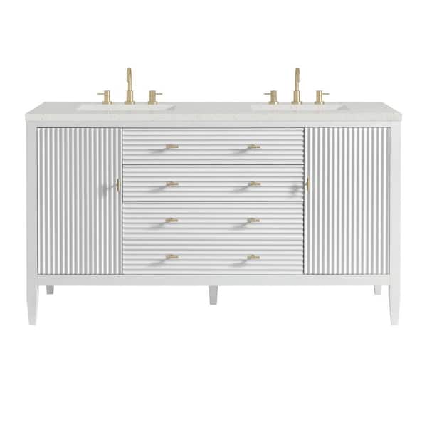 James Martin Vanities Myrrin 60.0 in. W x 23.5 in. D x 34.06 in. H Bathroom Vanity in Bright White with Lime Delight Silestone Quartz Top