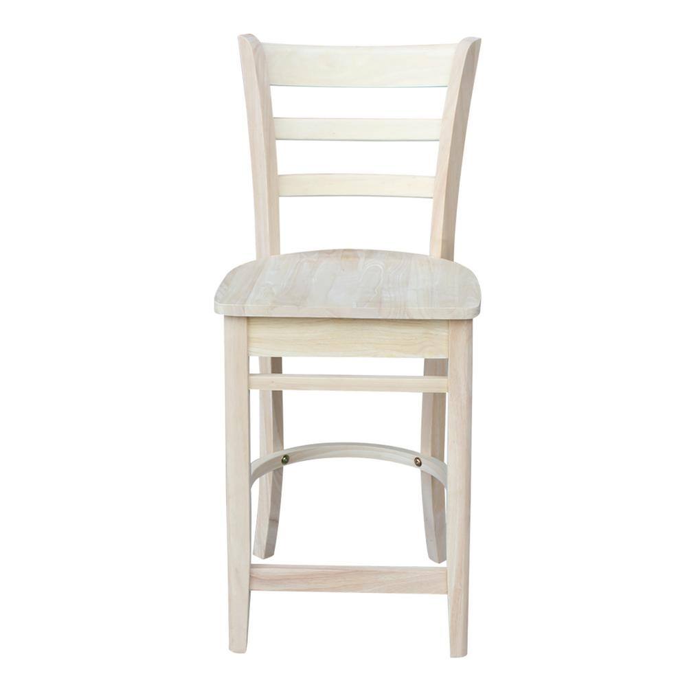 Emily Solid Parawood Counter Height Stool, 24" Seat, Unfinished