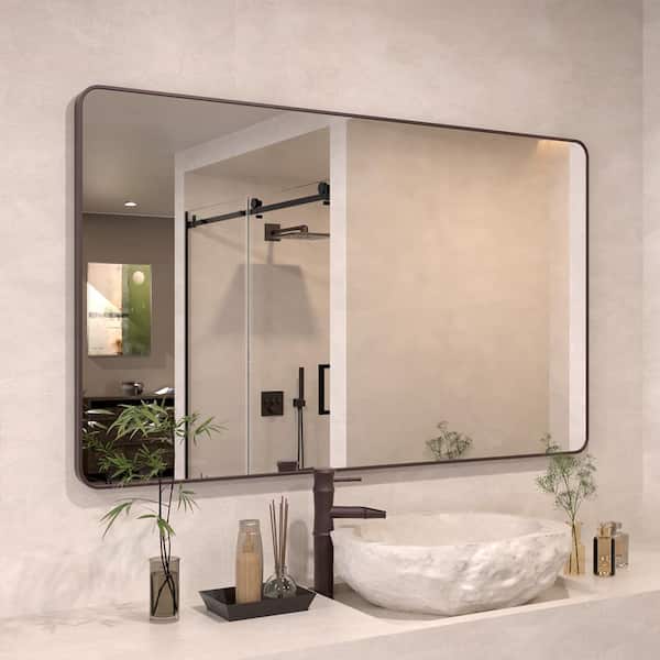 FAMYYT 60 in. W x 36 in. H Rectangle Framed Vertically/Horizontally Wall Bathroom Vanity Mirror in Oil-Rubbed Bronze