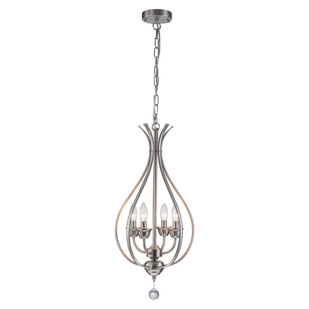 4-Light Farmhouse Brushed Nickel Candle Chandelier with Crystal Accent and Adjustable Chain for Dining Room Entryway price history on PriceWatchPro