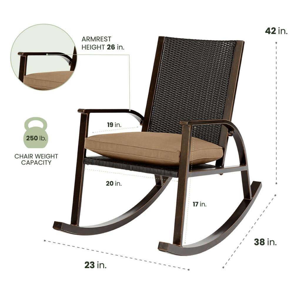 Beige Aluminum Wicker Back Rocking Chair with Cushions