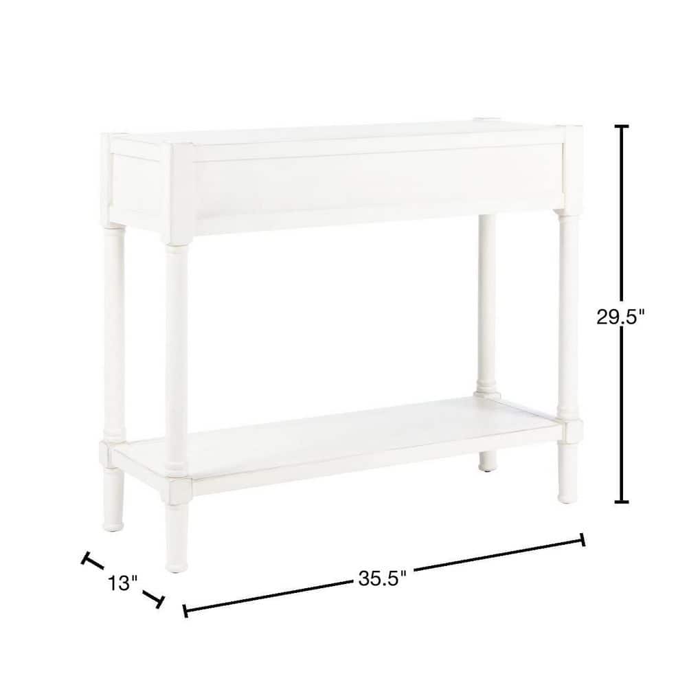 Elegant Distressed White Wood & Metal Console Table with Storage