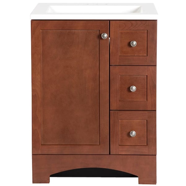 Glacier Bay Lancaster 24 in. W x 19 in. D Bathroom Vanity in Amber with Cultured Marble White Vanity Top
