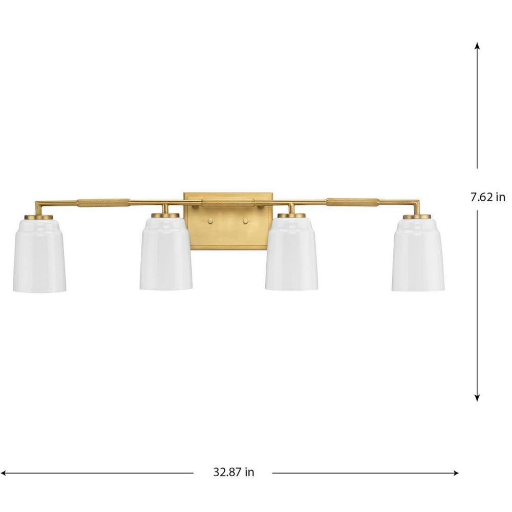 Spenser Brushed Gold and Opal Glass 4-Light Vanity Fixture