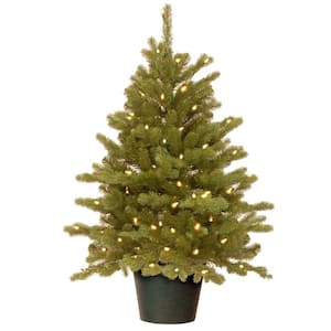 Feel-Real Hampton Spruce Small Wrapped 3 ft. Artificial Tree in Growers Pot with 100 Clear Lights