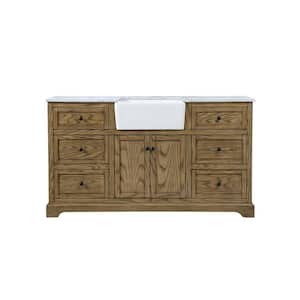 Timeless Home 60 in. W x 22 in. D x 34.75 in. H Single Bathroom Vanity Side Cabinet in Driftwood with White Marble Top