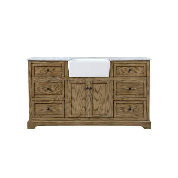 Unbranded Timeless Home 60 in. W x 22 in. D x 34.75 in. H Single Bathroom Vanity Side Cabinet in Driftwood with White Marble Top