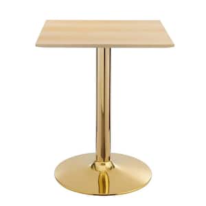 Verne 24 in. Square Dining Table Natural Wood Top with Gold Metal Base