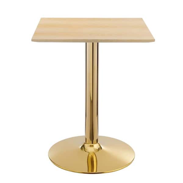 MODWAY Verne 24 in. Square Dining Table Natural Wood Top with Gold Metal Base