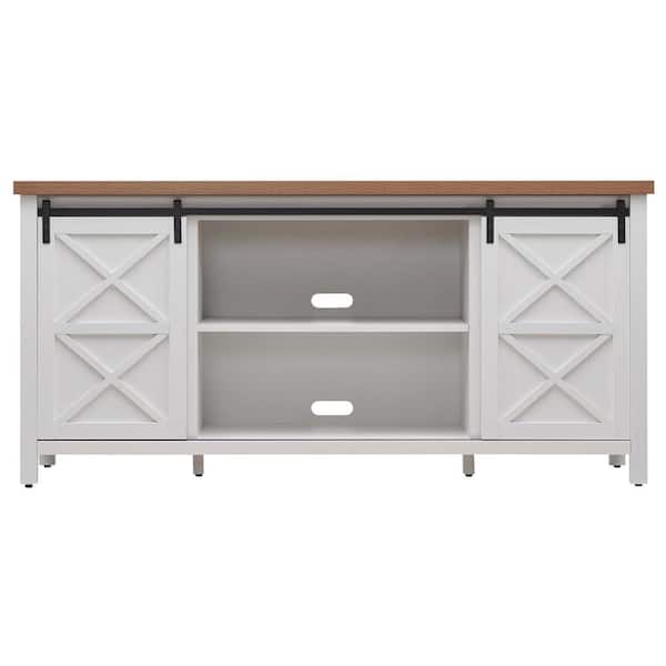 Meyer&Cross ElmWood 68 in. White and Golden Oak TV Stand Fits TV's up to 75 in.