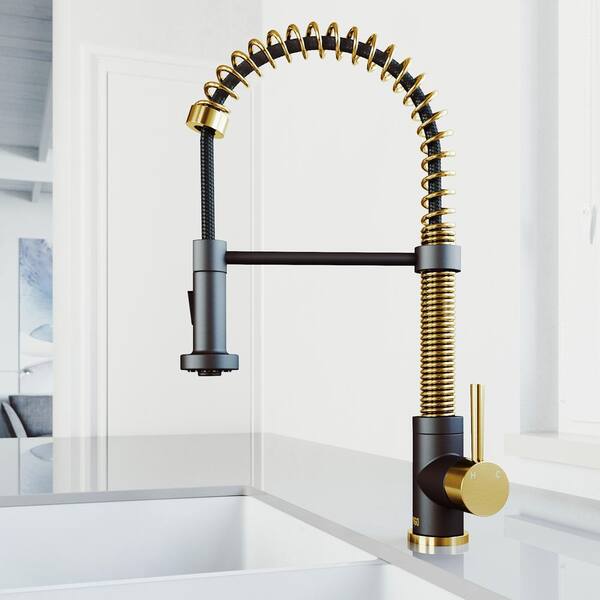 Vigo Edison Single Handle Pull Down Sprayer Kitchen Faucet In Matte Goldmatte Black Vg02001mgmb 0956