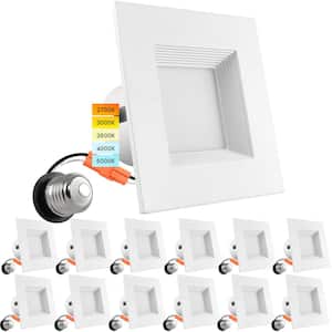 4 in. Square Recessed LED Can Lights Color Options 2700K/3000K/3500K/4000K/5000K Dimmable Wet Rated Baffle (12-Pack)