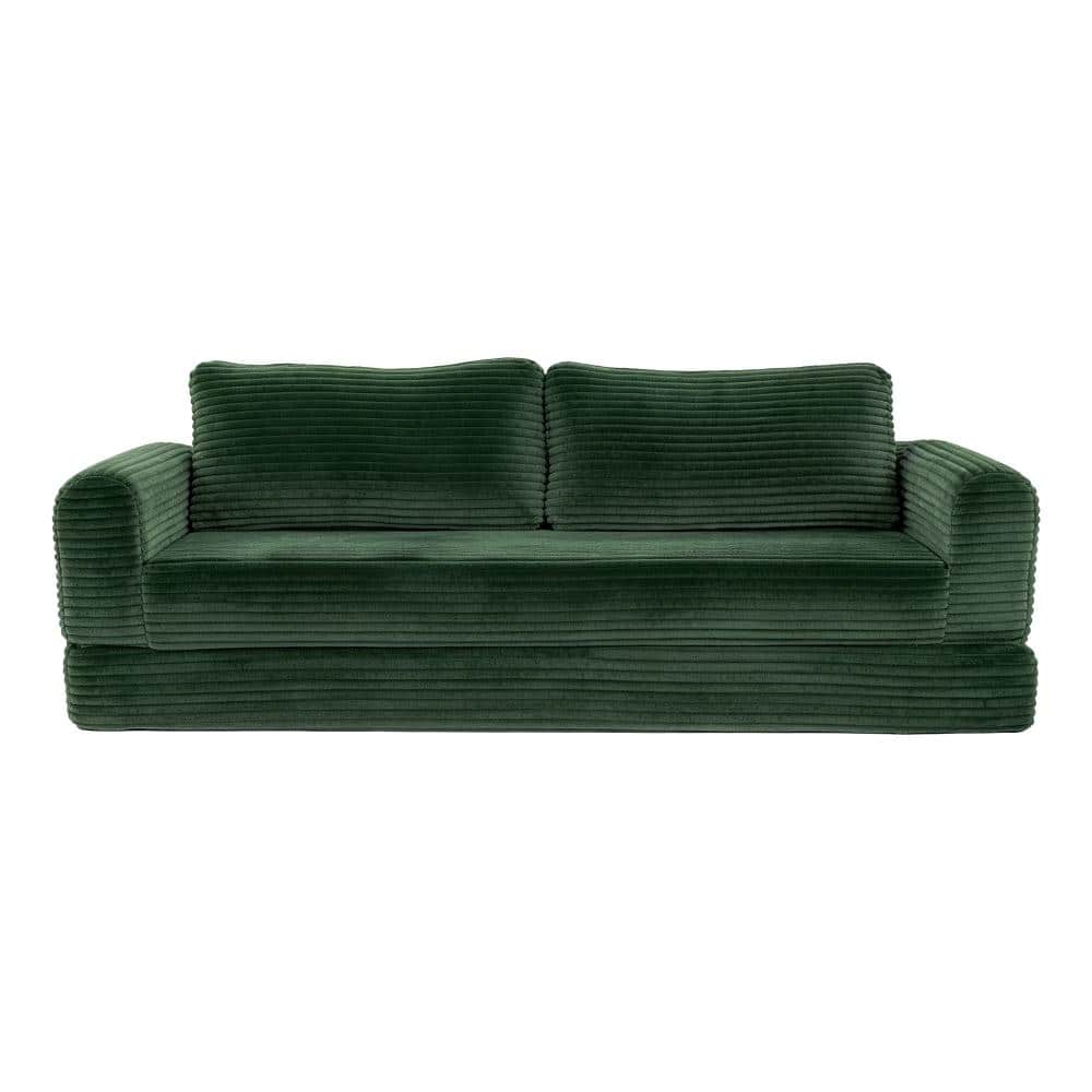 76 in. Green Corduroy Convertible Futon Sofa Bed with Cloud Deep Seat Sleeper Sofa durable construction price history on PriceWatchPro