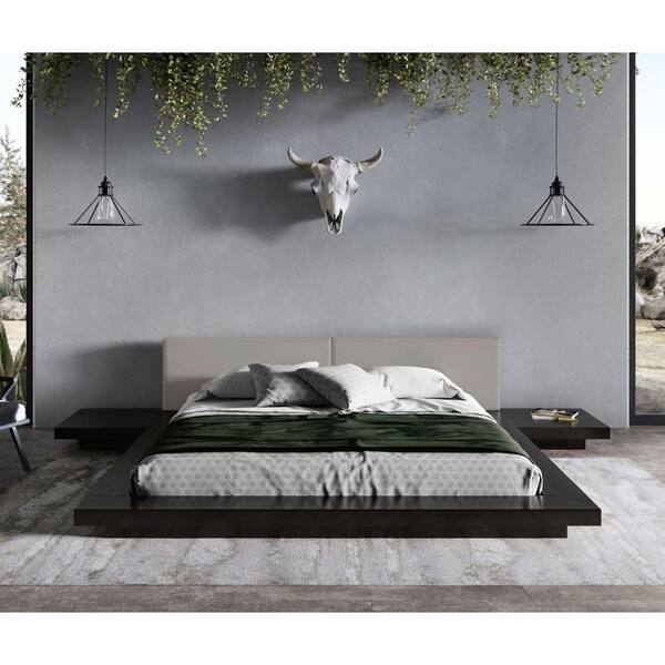 Modrest Tokyo Contemporary Black Wood Frame Queen Platform Bed