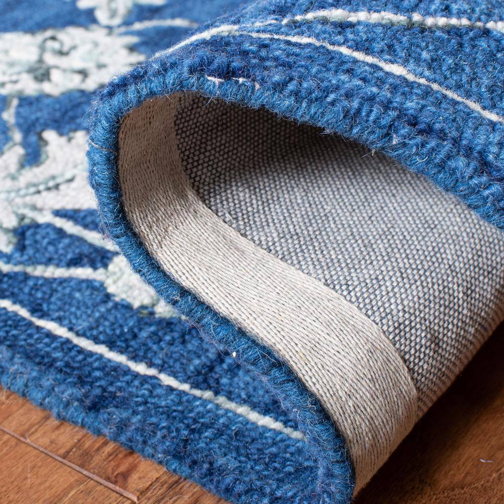Navy and Grey Hand-Tufted Wool Floral 4' x 6' Rug
