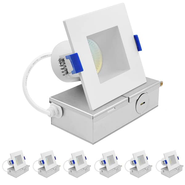 LUXRITE 3 in. Square Integrated LED Recessed Light J-Box 8W 5CCT 740Lumens Dimmable Canless Downlight Wet Rated IC Rated ETL 6PK