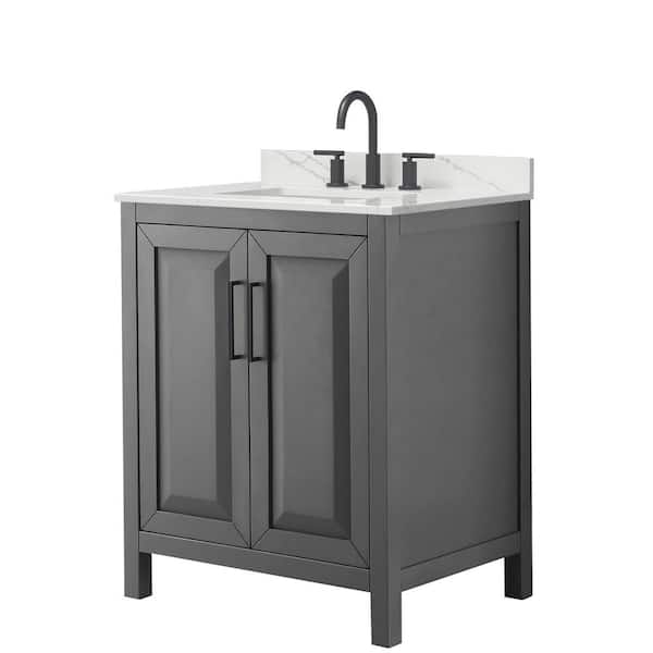 Daria 30 in. W x 22 in. D x 35.75 in. H Single Sink Bath Vanity in Dark Gray with Matte Black Trim Giotto Quartz Top