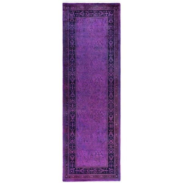 Overdyed Purple 2 ft. x 8 ft. Solid Wool Indoor Runner Rug