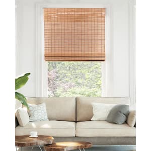 Premium True-to-Size Brown Squirrel Cordless Light Filtering Natural Woven Bamboo Roman Shade 35 in. W x 64 in. L