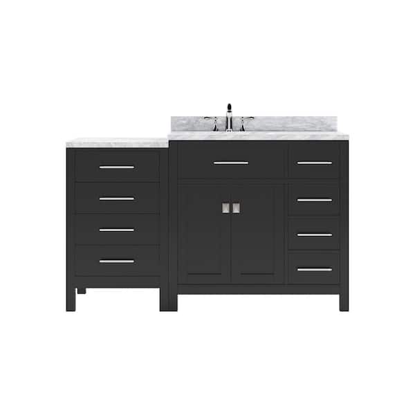 Virtu USA Caroline Parkway 57 in. W x 22 in. D x 35 in. H Single Sink Bath Vanity in Espresso with Marble Top