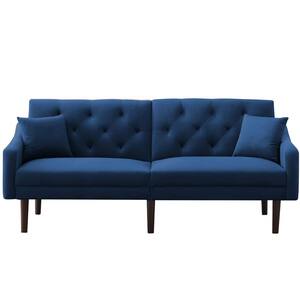 72.8 in. Navy Blue Velvet Futon Sofa Sleeper with 2-Pillows