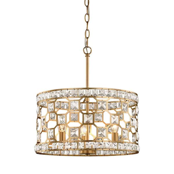 Fifth and Main Lighting Paris 3-Light Champagne Gold with Clear Crystal Pendant