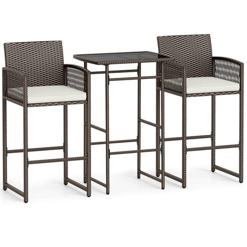 3-Piece Wicker Outdoor Serving Bar Set Height Table and Armchairs with Off White Cushions price history on PriceWatchPro
