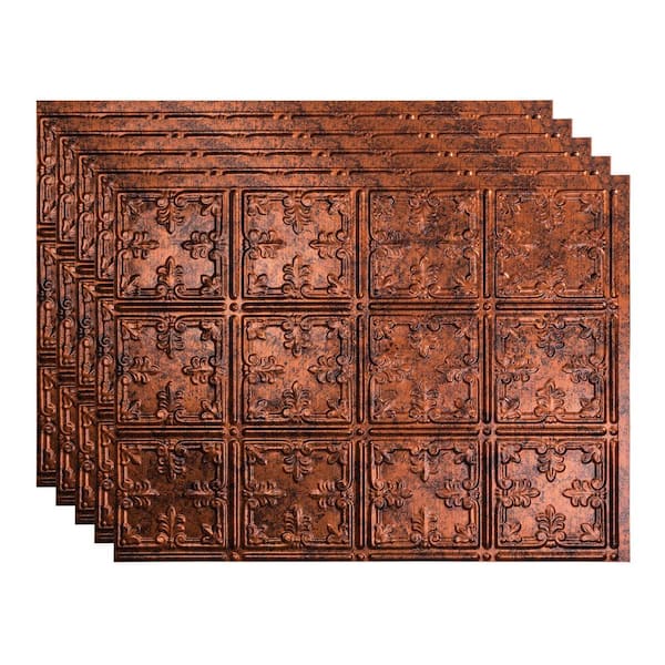 Fasade 18.25 in. x 24.25 in. Traditional #10 Vinyl Backsplash Panel in Moonstone Copper (5-Pack)