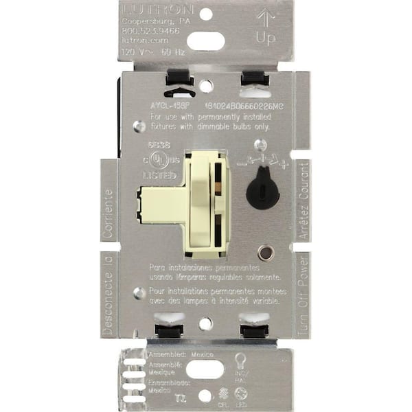 Lutron Toggler LED+ Dimmer Switch for Dimmable LED and Incandescent Bulbs, 250W/Single-Pole or 3-Way, Almond (AYCL-253P-AL)