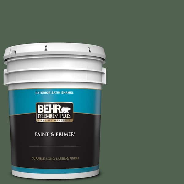 BEHR PREMIUM PLUS 5 gal. #BXC-60 Pasture Green Satin Enamel Exterior Paint & Primer