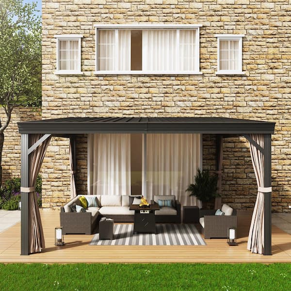 12 ft. x 14 ft. Galvanized Steel Roof Hardtop Gazebo with Aluminum Frame, Curtains and Netting for Patio or Backyard