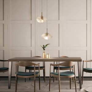 Modern Kitchen Island 1-Light Plated Gold Dining Room Hanging Pendant Light with Textured Glass Shade