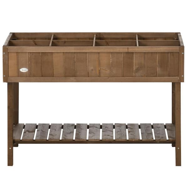 Unbranded 43''X18''X30'' Inches Raised Planter With 8 Pockets And Shelves, Wooden Raised Flower Box, Brown