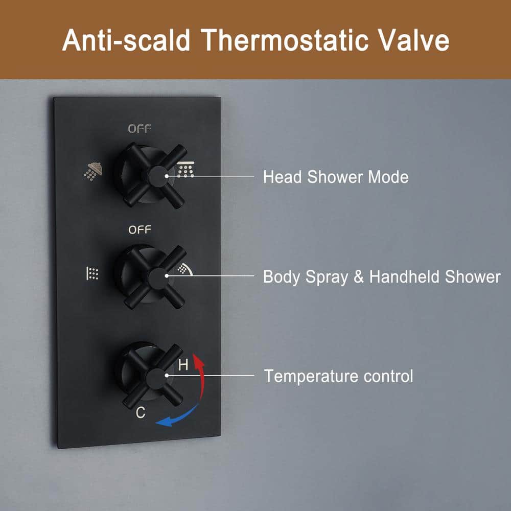 Matte Black Adjustable Dual Shower Head System with Body Jets