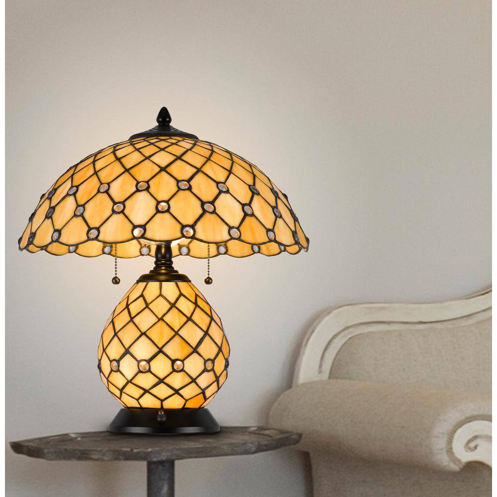 Valetta 18" Stained Glass and Black Metal Table Lamp