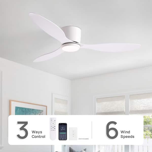 52 in. Smart Indoor Modern White Standard Ceiling Fan with Dimmable LED Light and Remote APP Wall Control Included