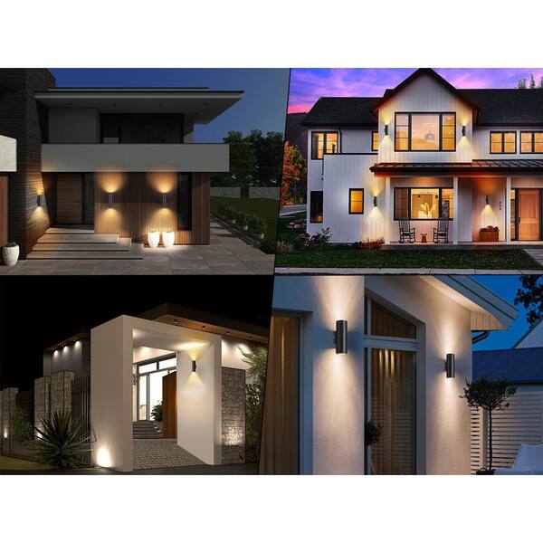HKMGT Black Dusk to Dawn Outdoor Hardwired Cylinder Wall Lantern