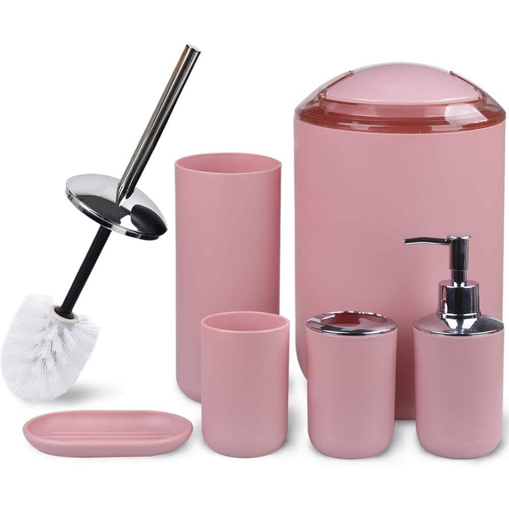 Dyiom Bathroom Accessories Set 6Piece Bath Set, Pink B09SYQ7782 The