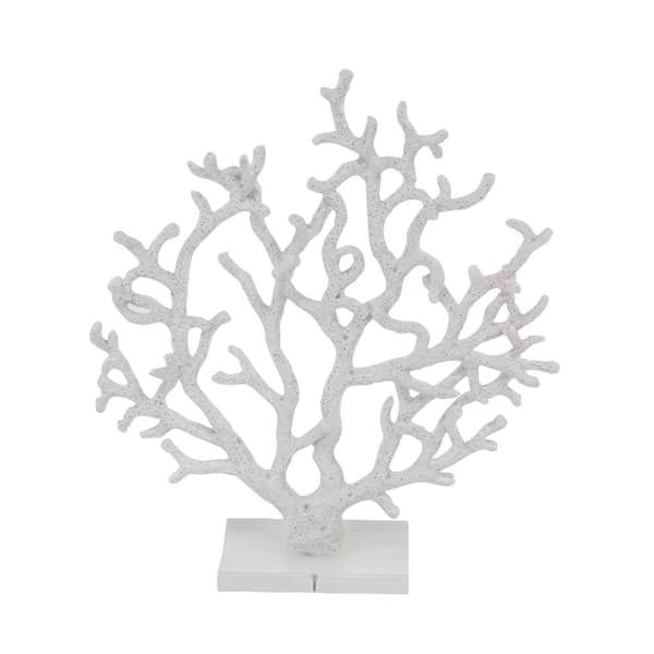 Litton Lane Oriana White 14 in. x 16 in. Polystone Textured Porous Coral Sculpture with Acrylic Base